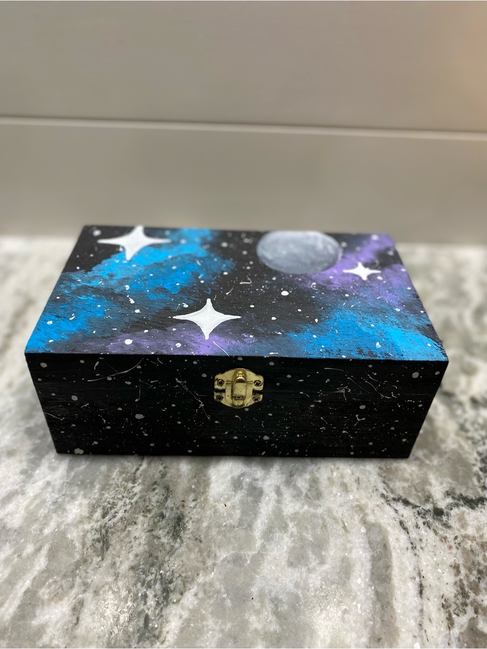 Hand Crafted Galaxy Themed Wooden Box